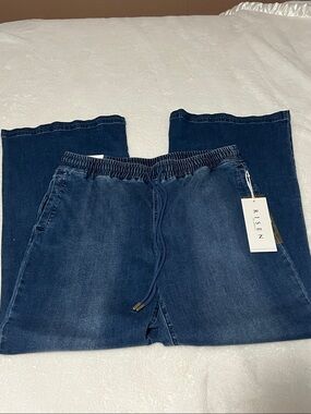 NWT Risen Denim Jeans Size XL Elastic Waist Draw String Dark Denim